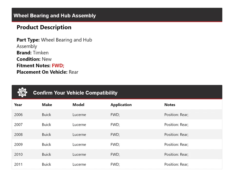 For 2006-2011 Buick Lucerne FWD Wheel Bearing and Hub Assembly Rear Timken 2007 - Image 2 of 4