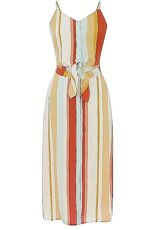 warehouse stripe button midi dress Black Warehouse Metallic Shadow Stripe Tie Neck Button Side Wrap Midi Dress