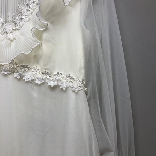 Vintage Wedding Dress Ivory 1970s Maxi High Neck Sheer Sleeves Cottagecore UK 10 - Picture 6 of 24