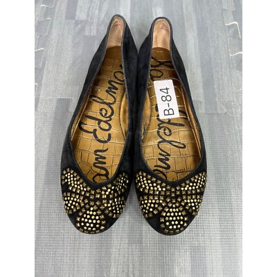 Sam Edelman Charleen Ballet Flats Black Gold Size Shoes Leather Studded 