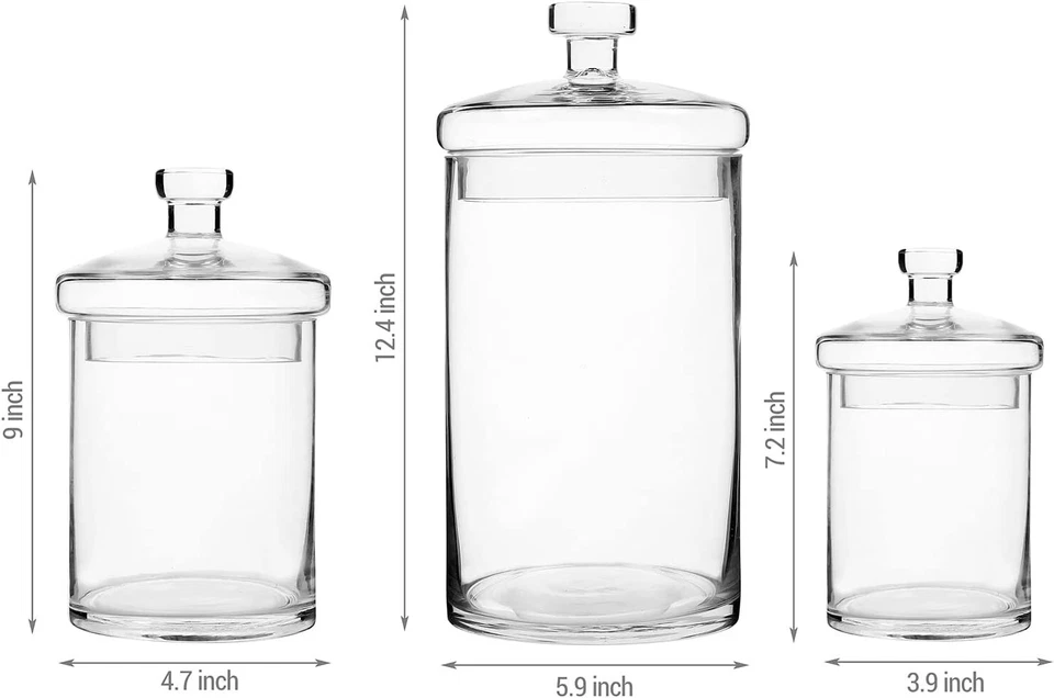 Tarros de vidrio decorativos transparentes con tapas botes de almacenamiento de baño de cocina, juego de 3 Foto 4 de 4