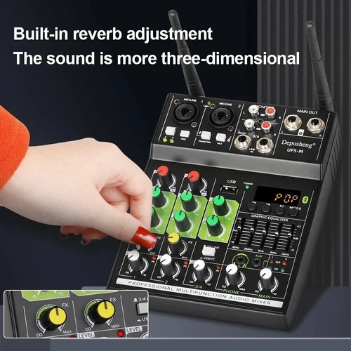 4-Kanal Audio Mixer Stereo Build Wireless Bluetooth Mikrofon Studio Sound Mixer - Bild 2 von 17