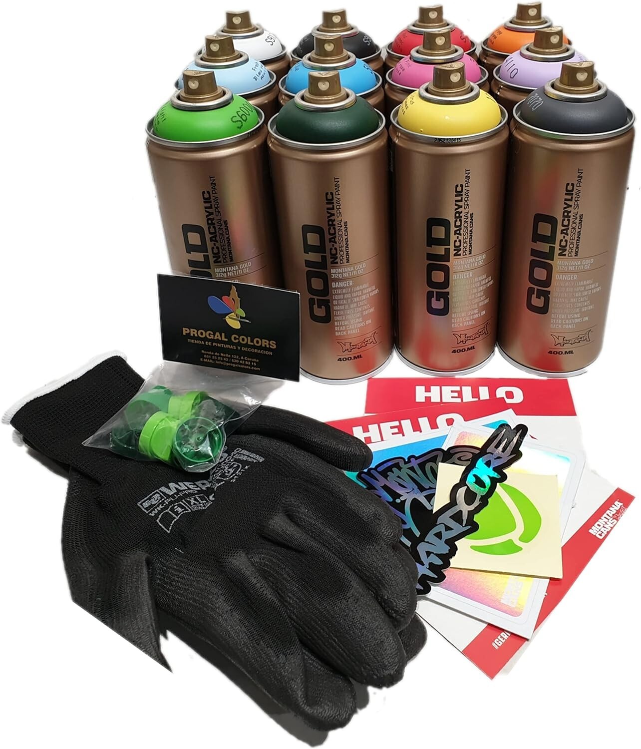 Muralism Montana CANS GOLD 12 colores Spray Spray (12 x Oro 400 ml + 1 x Guantes