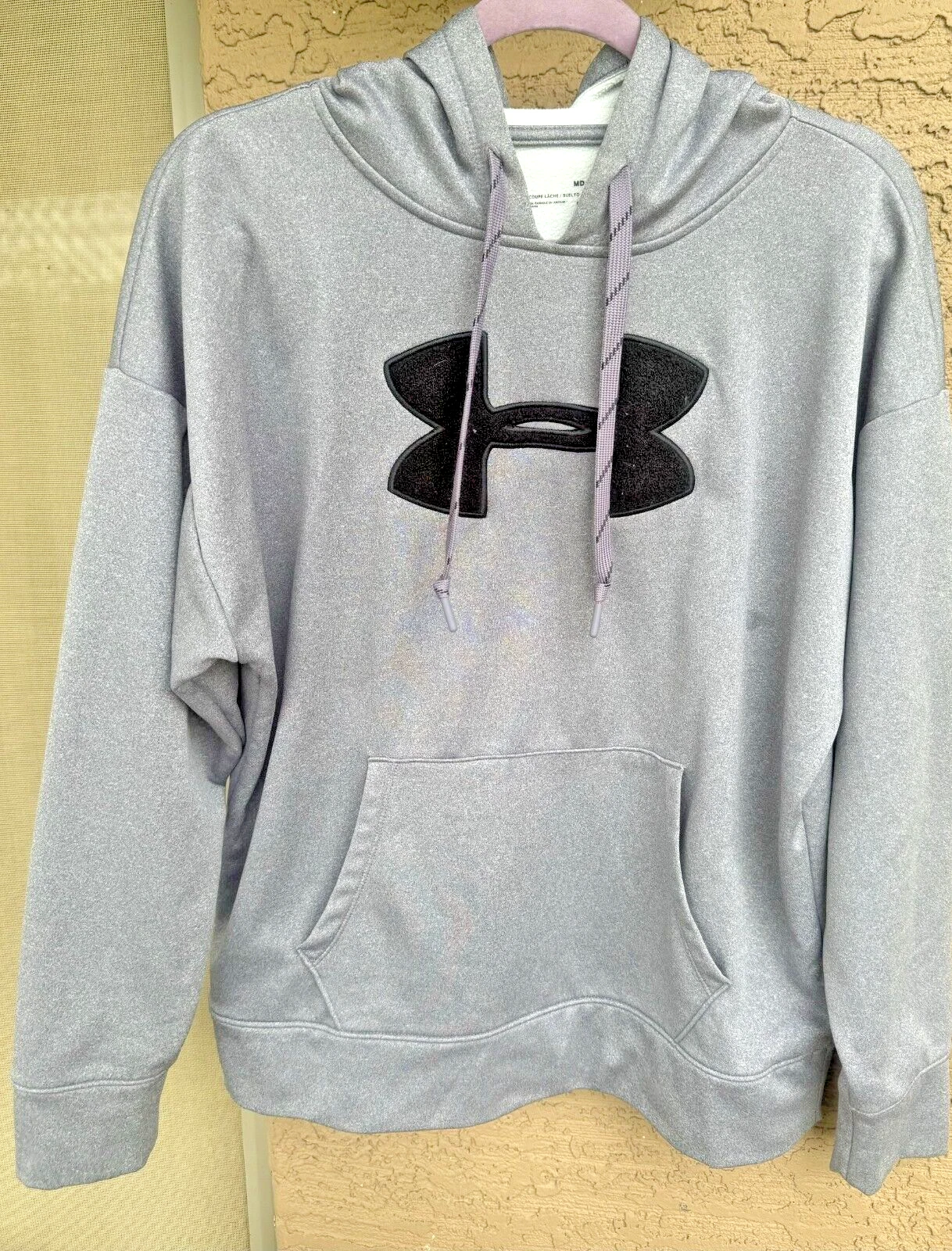 UNDER ARMOUR MEN GRAY HOODIE BIG LOGO FLEECE PULLOVER HOODED SWEATSHIR SZ MED