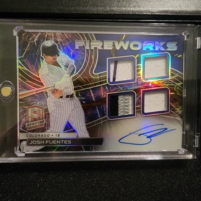 2022 Panini Chronicles Spectra Josh Fuentes Quad Relic Auto card Rockies 3/25