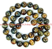 Natural 10mm Yellow Blue Tiger's Eye Gemstone Round Loose Beads 15'' Strand