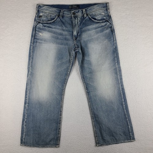 Silver Jeans Herren 40x28 Blau Gordie Relaxed Straight Medium Wash SÄUMT *