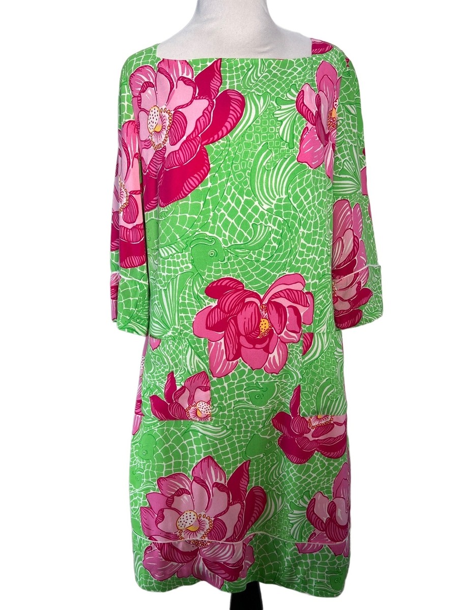 lilly pulitzer pink and green dress 6 Sophie Shift Koi Fish Lotus Flower Floral Best Sellers NH Week 21