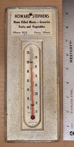 Antique Howard Stephens Groceries Percy,ILL Fiberboard Advertising Thermometer  