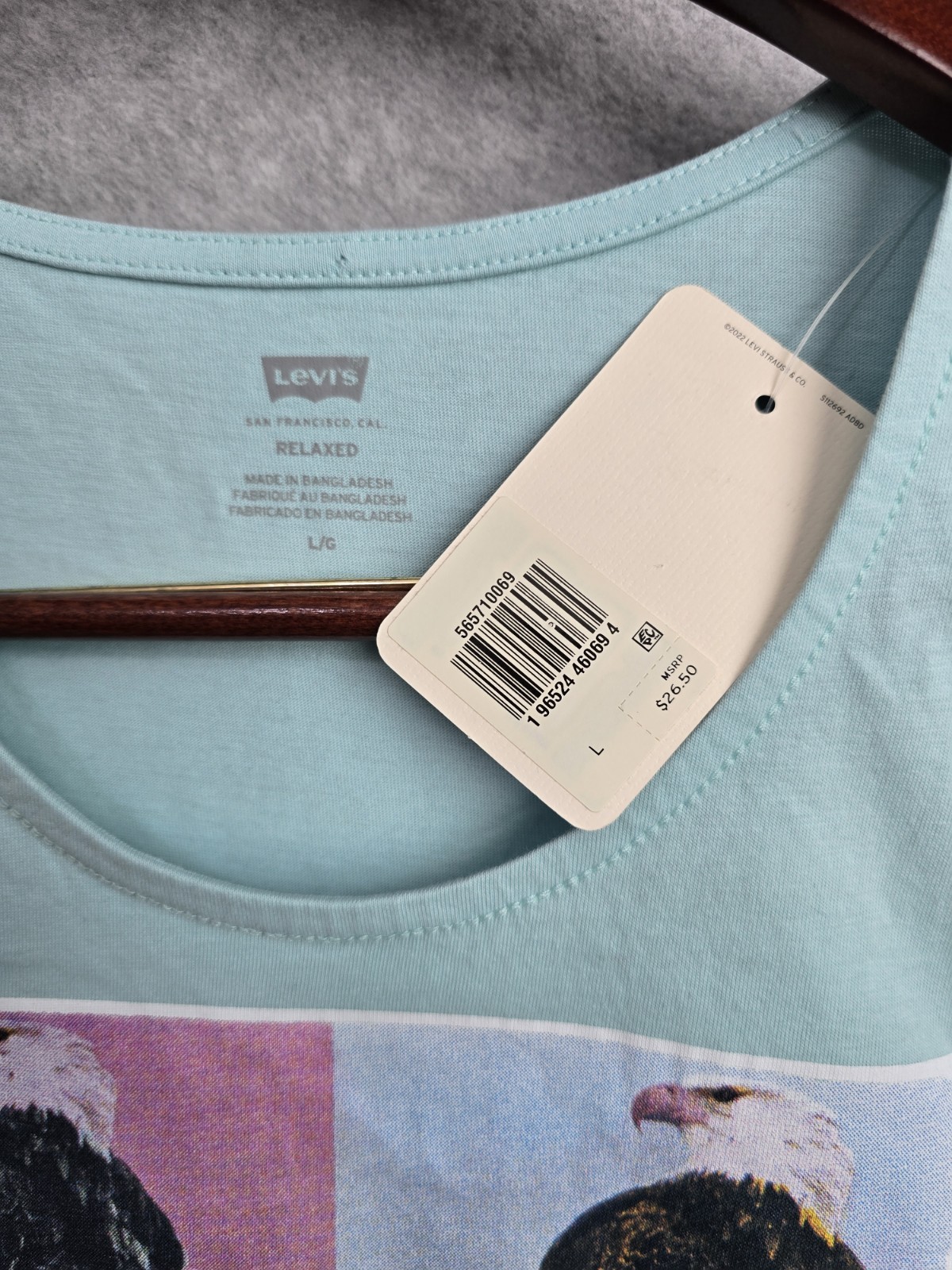 Levi's Tank Top Men's Size X Large Turquoise Light Blue Bald Eagle NWT image 3