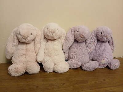 4 Jellycat Bashful Bunny Medium Plush Lot Pink, Peach, Lilac, Blossom Jasmine