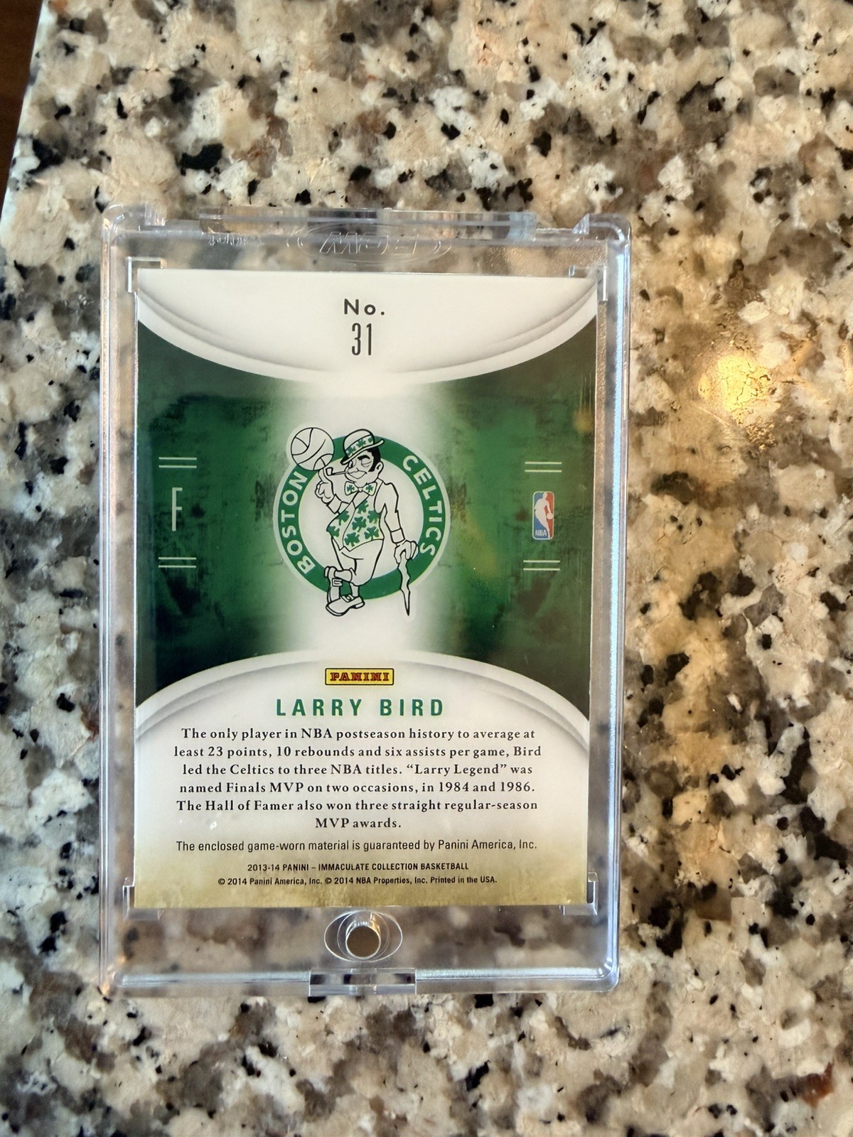 LARRY BIRD GAME USED JUMBO JERSEY CARD #d50/75 2013-14 IMMACULATE BOSTON CELTICS view 2