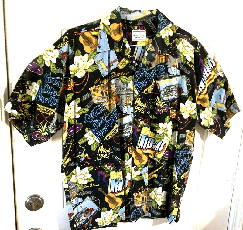 Vintage S SLV  2XXL David Carey New Orleans Mardi Gras Print Button Down Casual