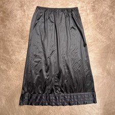 Vintage 70s By Mei Lin Slip Skirt Black Embroidered Trim Women's Large Lingerie