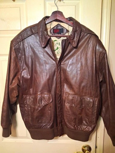 General Clothing Company Brown Genuine Leather Bomber Jacket - product listing photo