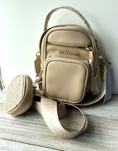 Madden Girl Mini Backpack Crossbody Bag Beige Neutral Faux Leather NWT Coin Purs