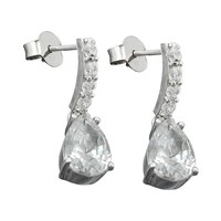 Ohrstecker Ohrring OhrhäNger 21X6Mm Zirkonias Weiß Rhodiniert Silber 925