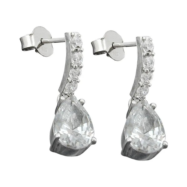 Ohrstecker Ohrring OhrhäNger 21X6Mm Zirkonias Weiß Rhodiniert Silber 925-image