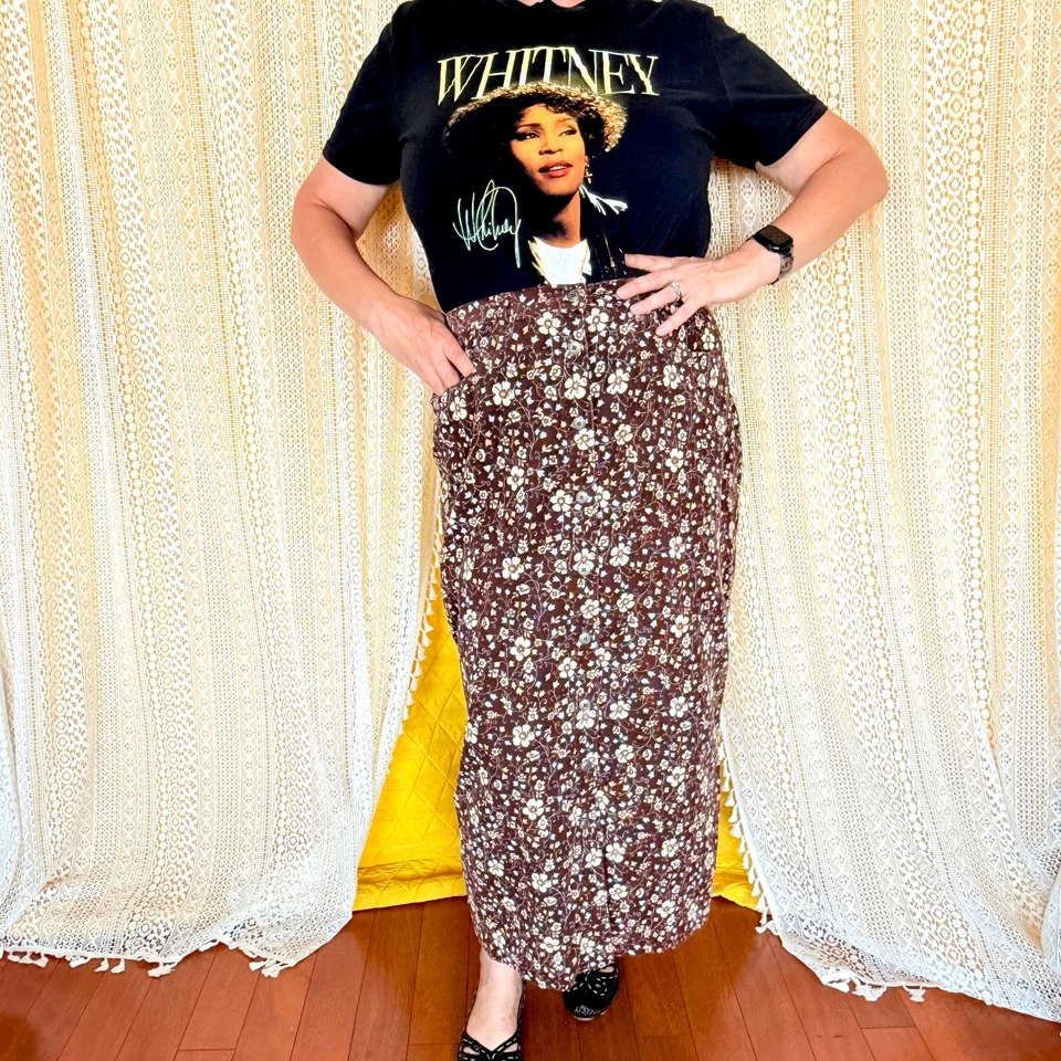 Maxi Falda Floral Vintage Años 90 Grunge Bobbie Brooks Pana 100% Algodón Talla 14 Foto 2 de 4