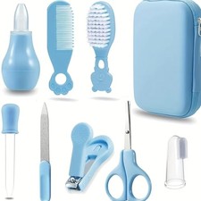 Baby Care Kit 8-Piece Grooming Set Nasal Aspirator Comb Brush Nail BLU-001