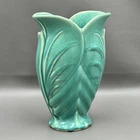 McCoy Leaf Vase Turquoise Pottery Oval 8.25” Organic Modern MCM Cottage Vintage