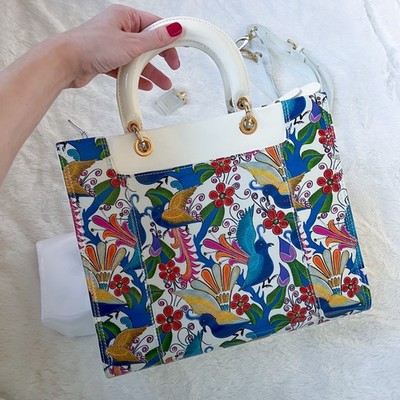 Loriblu Made In Italy Patent Leather Tote Handbag White Blue Red Multicolor  
