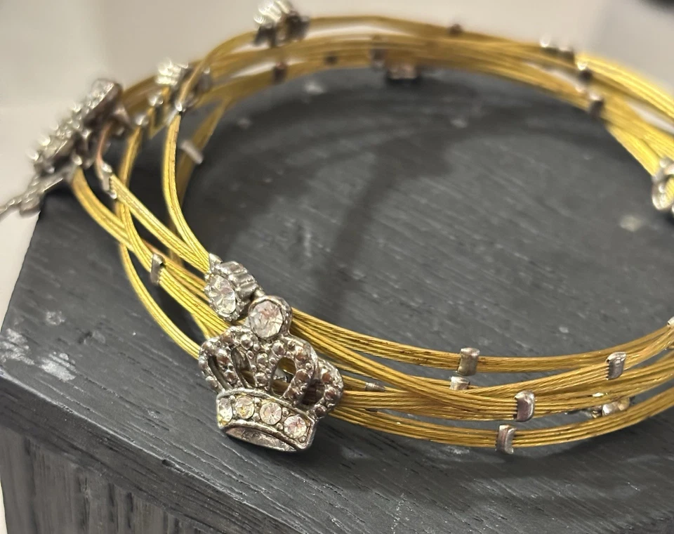 Juego de 6 brazaletes de temporada con corona de cristales de Swarovski dorados Art Deco de colección Foto 2 de 4