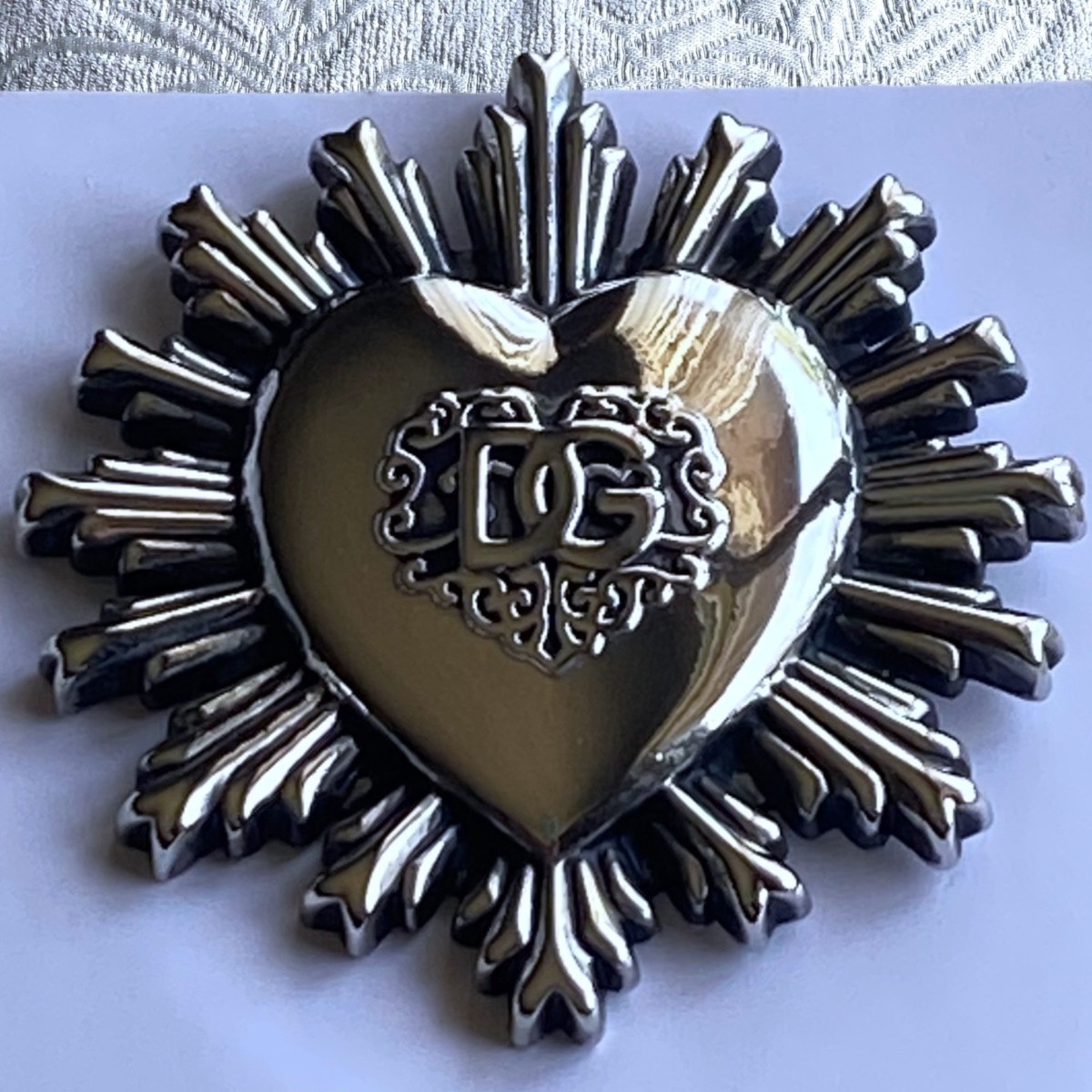 Dolce&Gabbana Men's Devotion Silver Sacred Heart Emblem Brass