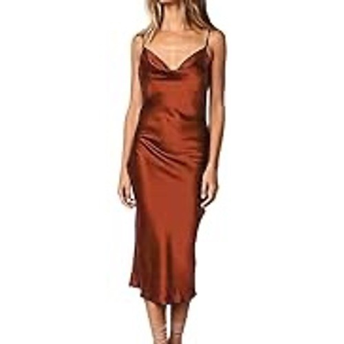 Amazon XL Satin Wasserfallausschnitt Midikleid Kupfer Ärmellos Party Cocktail
