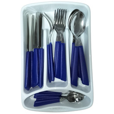 Servizio Posate completo 24 Pezzi per tavola di 6 persone manico blu in Acciaio