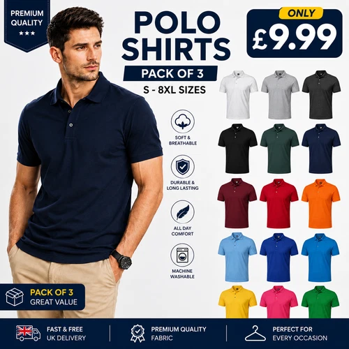 3P Mens Polo Shirts Pique Short Sleeve Regular Fit Premium Work Casual Plain Top