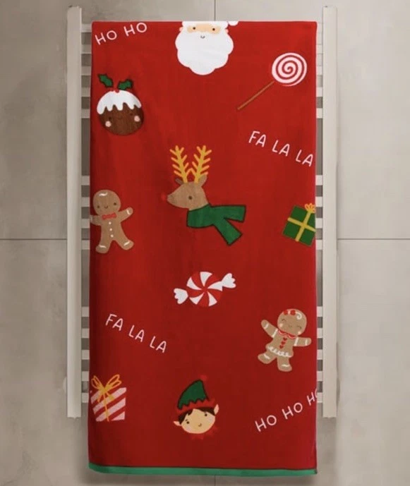 Sleigh Bells Bath Towel Dimensions: 70 x 130cm (Approx) 100% Cotton
