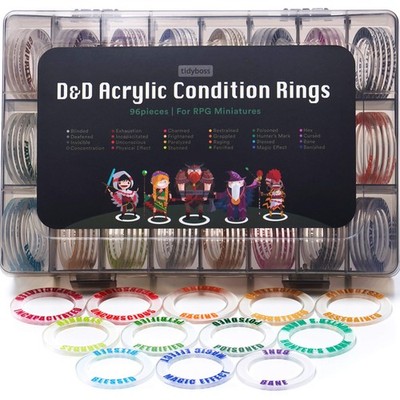 96 PCS Status Effects Markers | DND Figures Acrylic 24 Conditions Rings | DND...