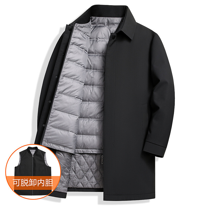 Mens Winter White Duck Down Long Jacket Removable Liner Down Coat
