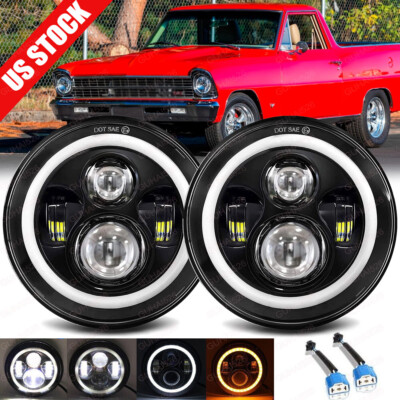2x 7Inch Round Led Headlights Hi-Lo For Chevy C10 C20 G10 G20 Nova Pickup