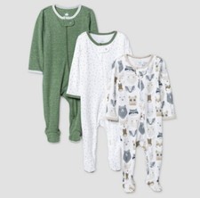 3 Cloud Island Soft  Sweet Dreams Baby 6-9m Zip-up Footie Pajamas Animals 