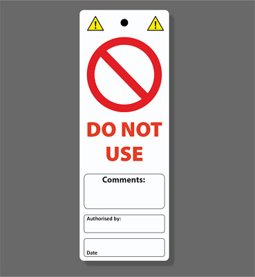 5 Stck. NICHT VERWENDEN PVC Krawatte Etikett Schild 140x50mm mit Loch, Qualitätsprodukt, hergestellt in UK