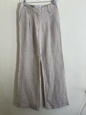 MNG by Mango Beige Women Wide Leg Linen  Cuffed Pants Quite Luxury