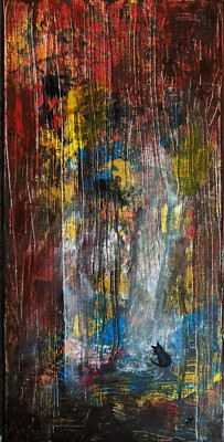 Black Cat Tree Landscape Painting Original Abstract Nature Art Samantha McLean
