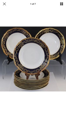 WEIMAR KATHARINA 20003 ECHT KOBALT BLUE SWIRL GOLD DINNER PLATES -see Details!