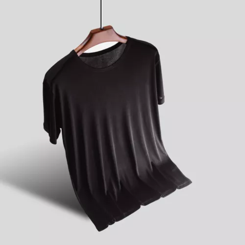 Seide T-Shirt Strick Rundhalsausschnitt kurzärmelig Sommer Freizeit Tops weich* - Bild 3 von 24