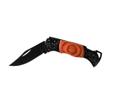 Folding Knife Maxam Laminated Wood Handle New in Box Black Non Glare