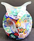 VINTAGE MURANO MILLEFIORI ART GLASS ITALY - OWL FIGURINE PAPERWEIGHT W STICKER