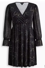 Torrid Dress Womens 4X Black Sparrow Babydoll Office Career Party Vacation