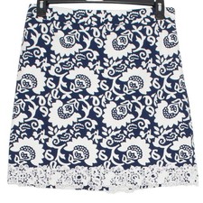 Talbots Skirt Floral Cottage Academia Coastal Grandma Preppy Retro Blue White 8