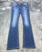Miss Me Jeans Womens 26 Blue Signature Rise Boot Blue Y2K Punk Rhinestone
