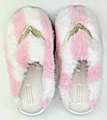 Chaussons Victoria's Secret Rose Signature Stripe - Satin Et Bordure Faux Sapin - Taille 9-10