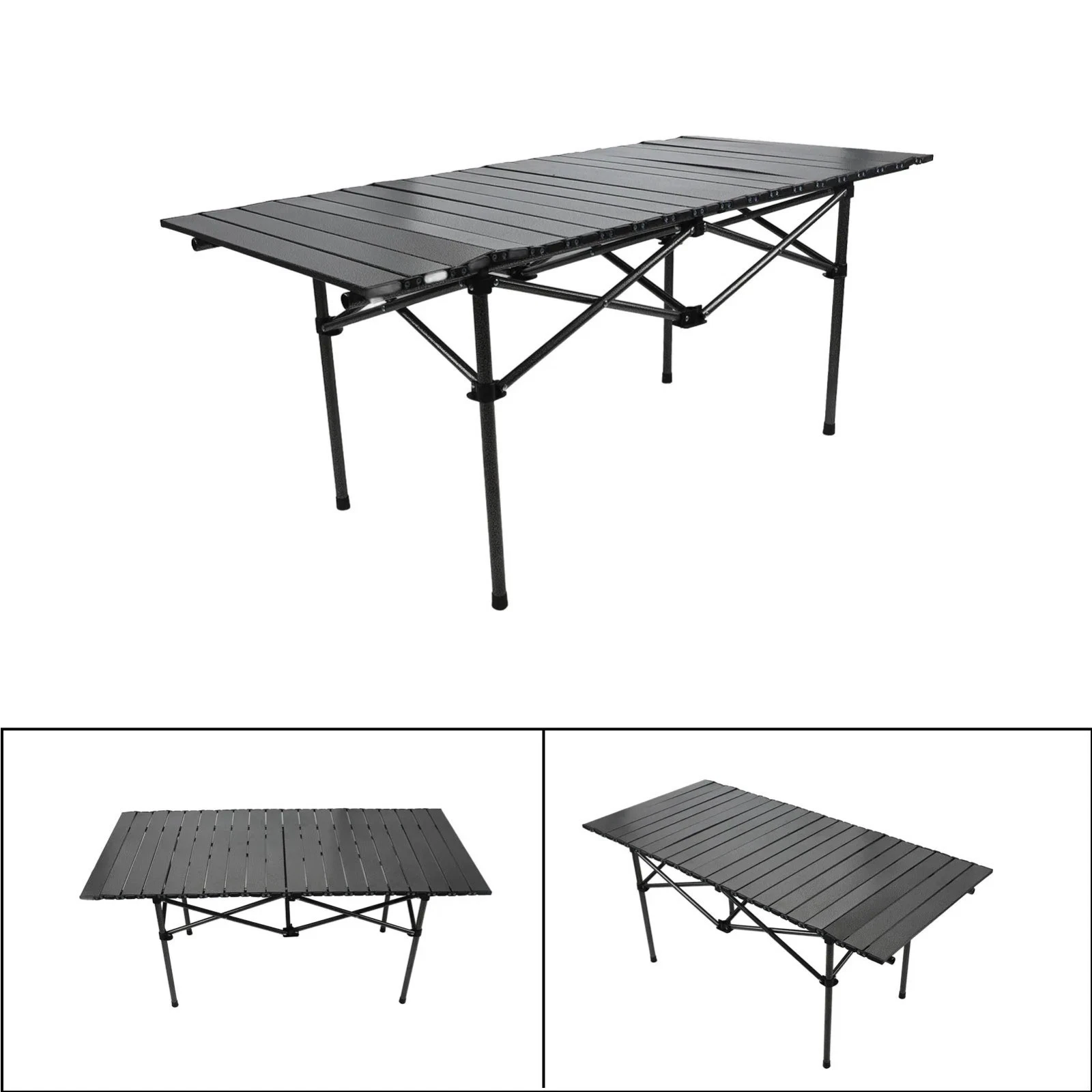 Folding Camping Table Multi Functional Black Portable Roll Up Outdoor Table 47.2