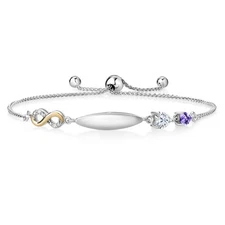 925 Silver and 10K Yellow Gold Tanzanite Bracelet Set with Moissanite (0.67
