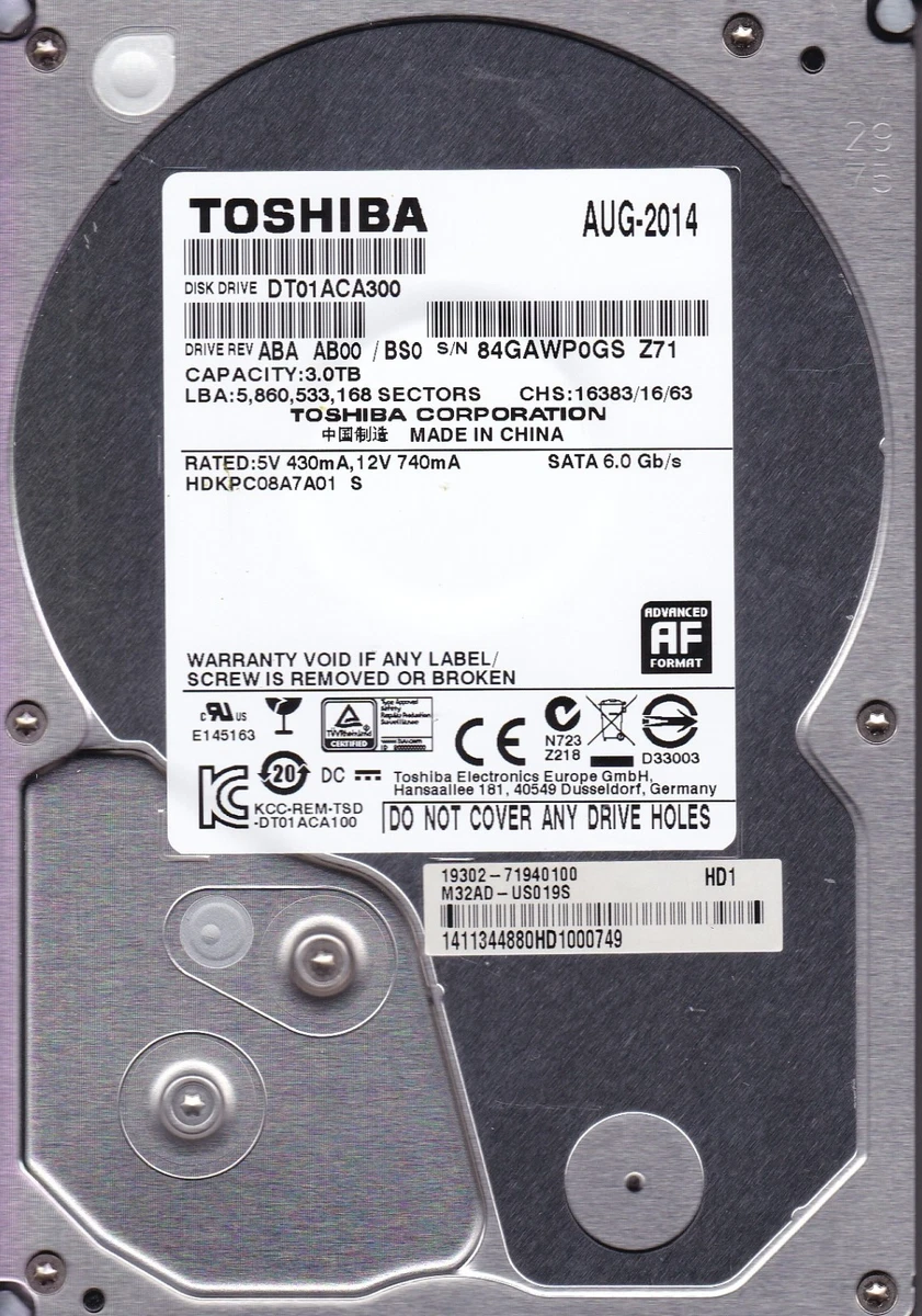 Toshiba Internal Hard Disk Drives 3 TB Storage Capacity for sale